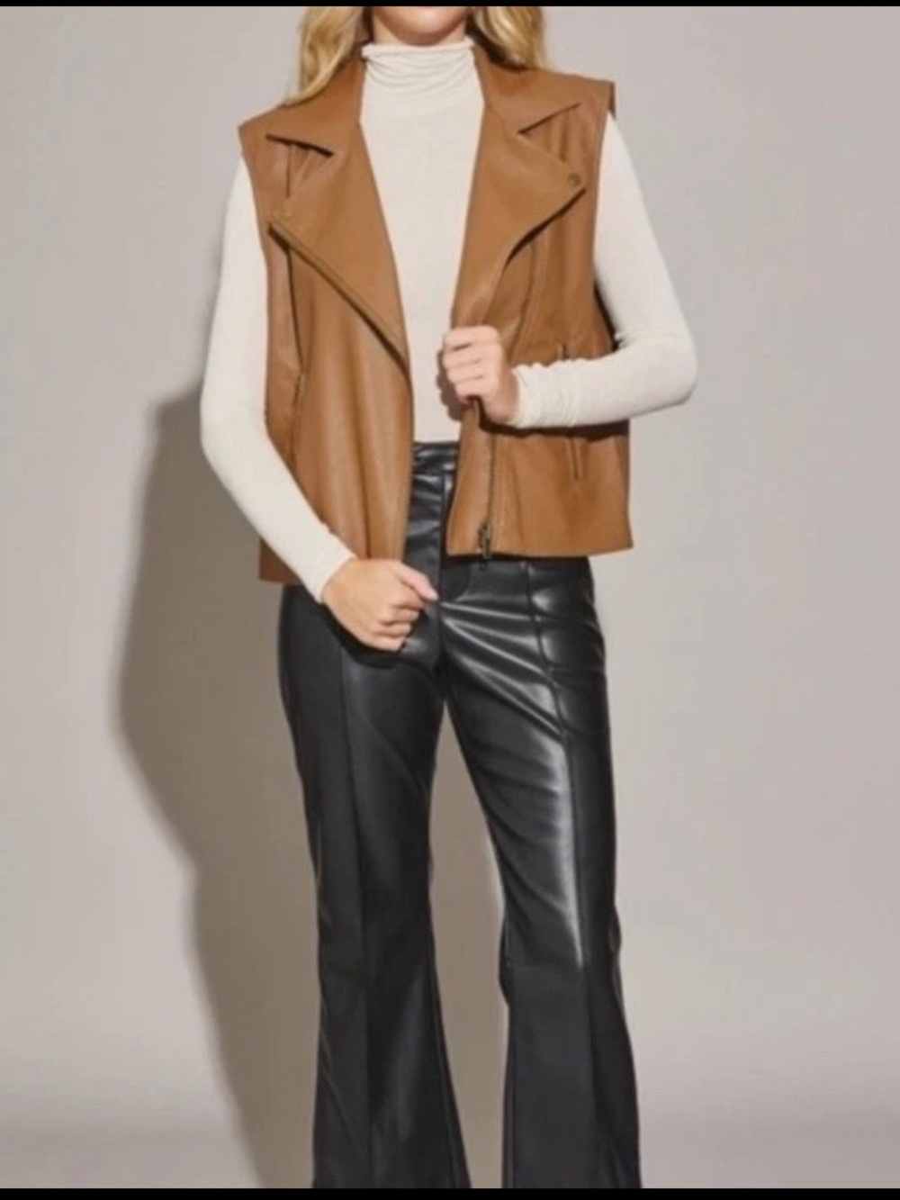 Mustard Seed Faux Leather Oversized Moto Vest Jacket Brown Size Small NWT - Picture 5 of 15